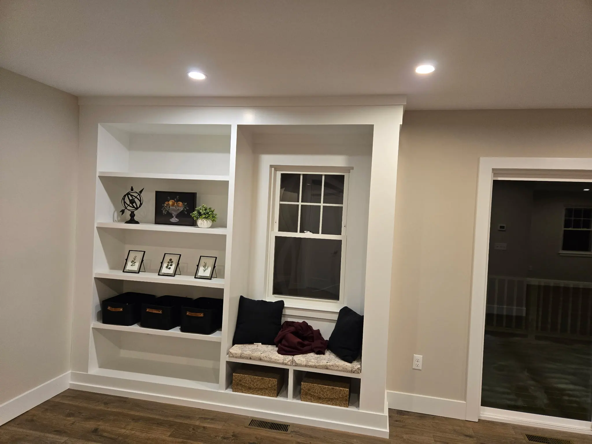 Built-in shelving and window bench detail.