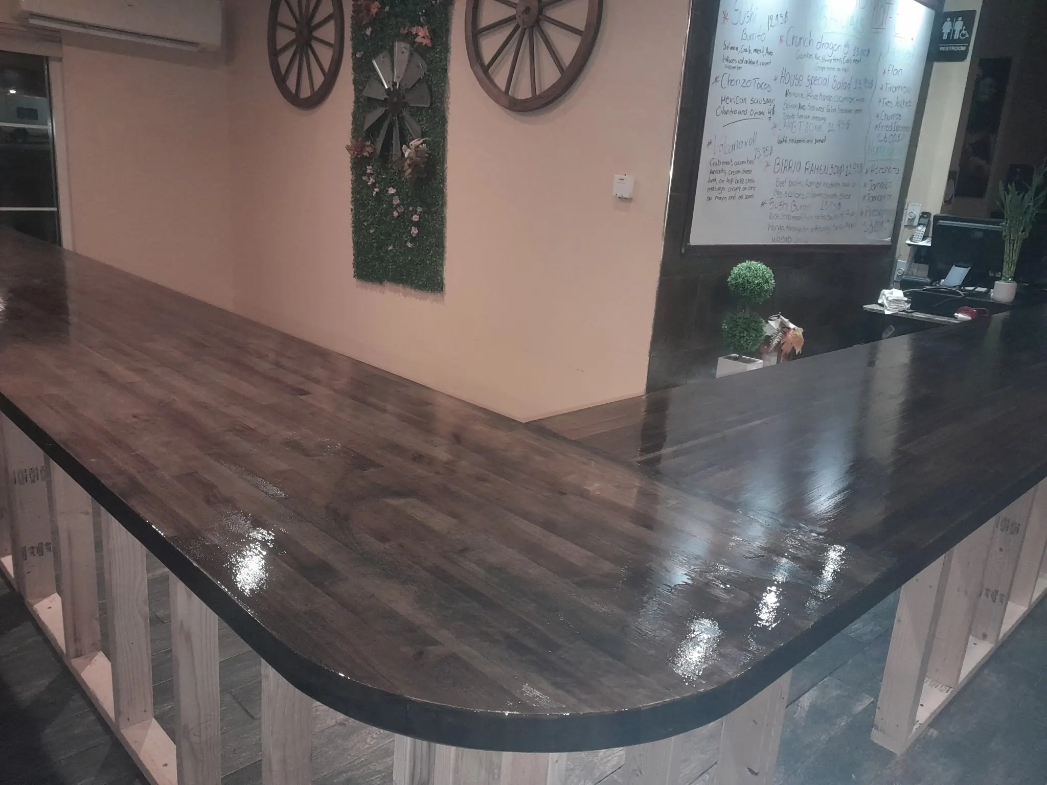 Custom stained wood countertop.