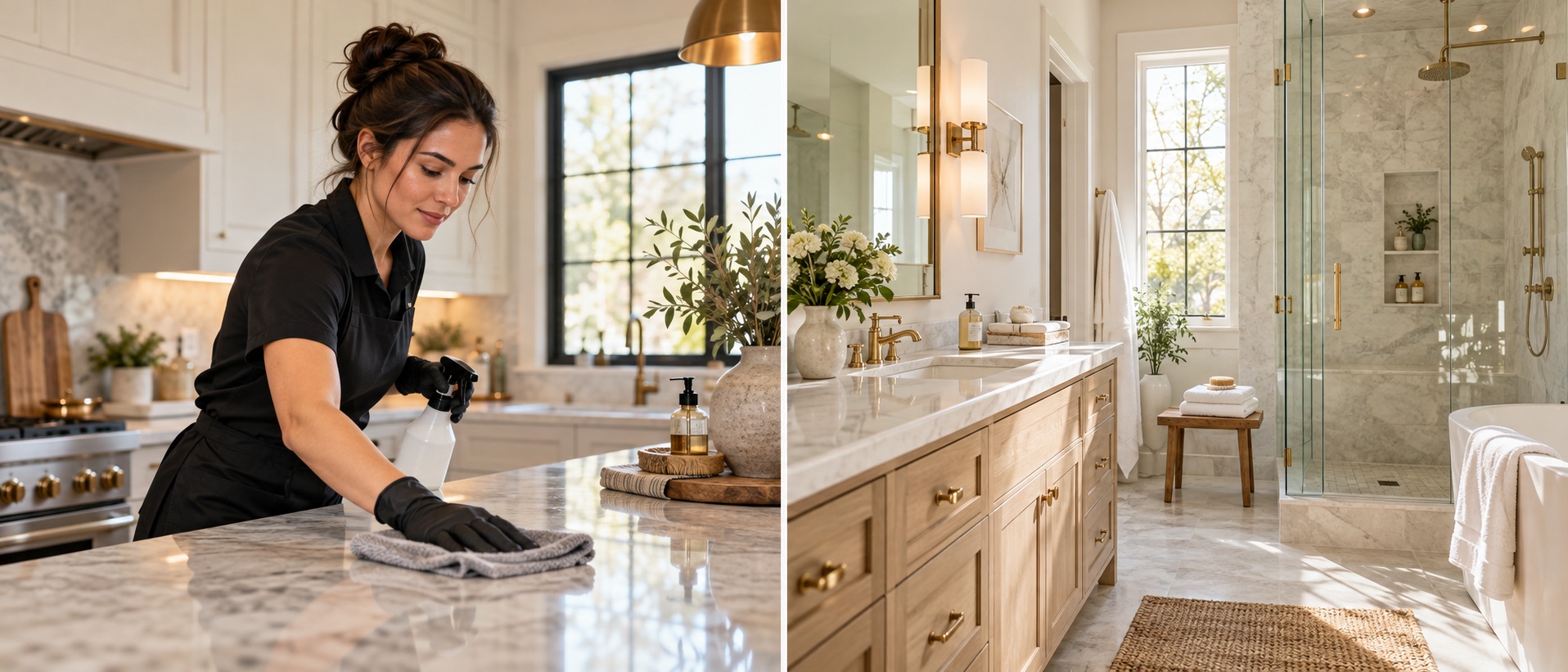 Illustration of residential cleaning and a spotless bathroom