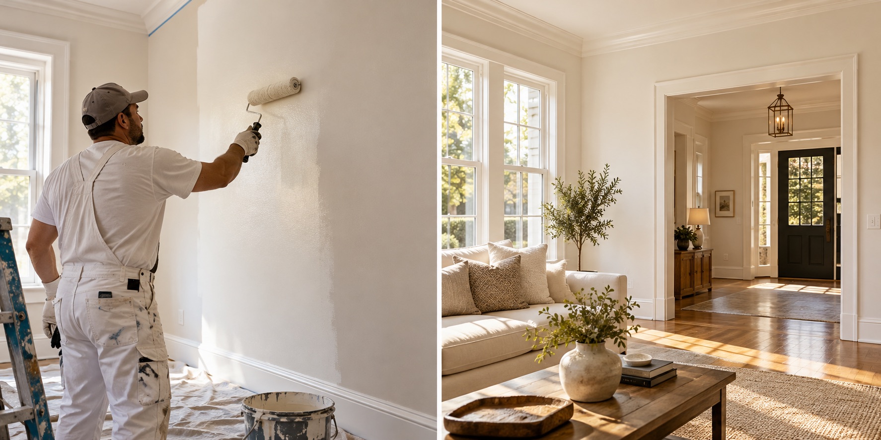 Illustration of professional painting and a finished interior